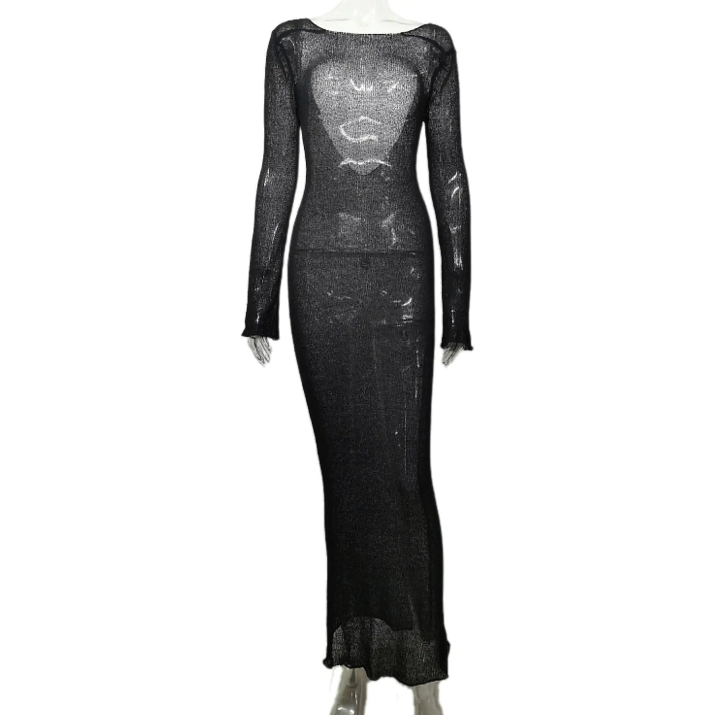 Summer European Style Sheer Backless Knit Dress