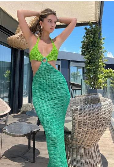 Lace Up Split Knit Dress for Women