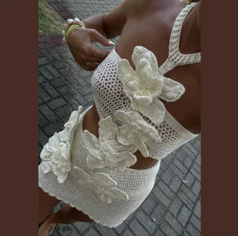 3D Floral Knit Mini Dress