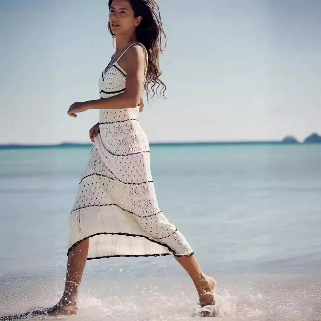 2023 Spring/Summer Sexy Knit Hollow Long Dress