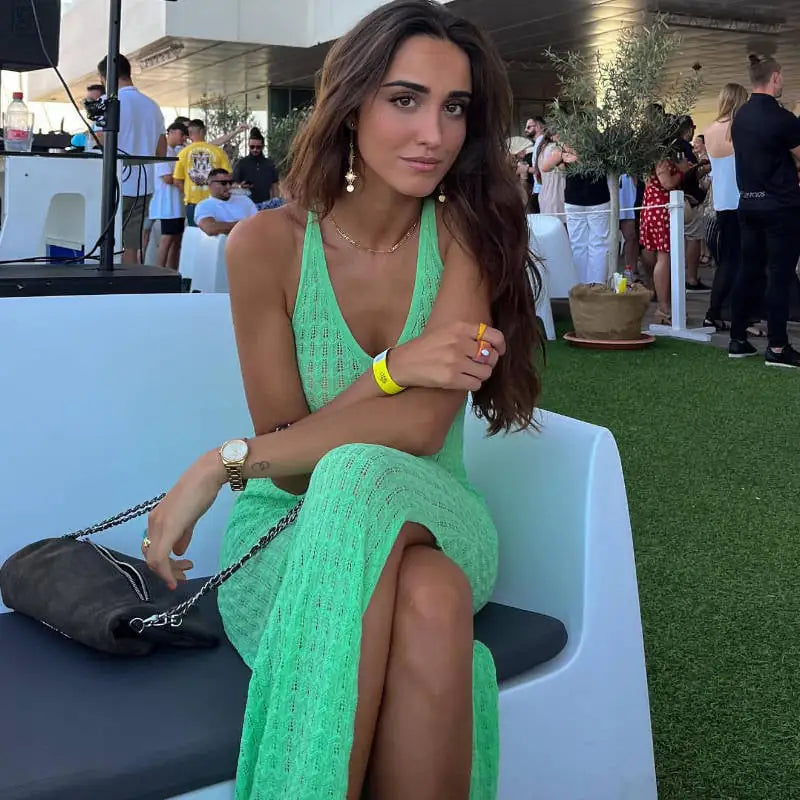 Lace Up Split Knit Dress for Women