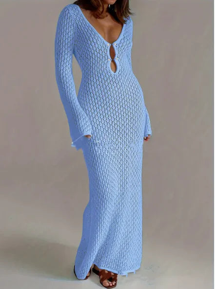 Women's Summer Solid Color Knit Beach Dress Cover Up