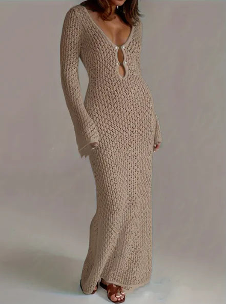 Women's Summer Solid Color Knit Beach Dress Cover Up