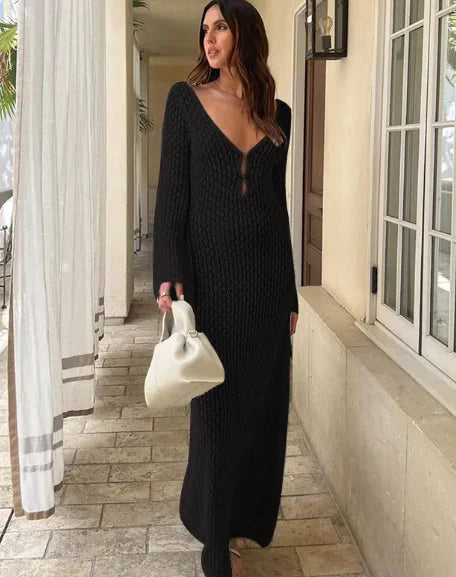Women's Summer Solid Color Knit Beach Dress Cover Up