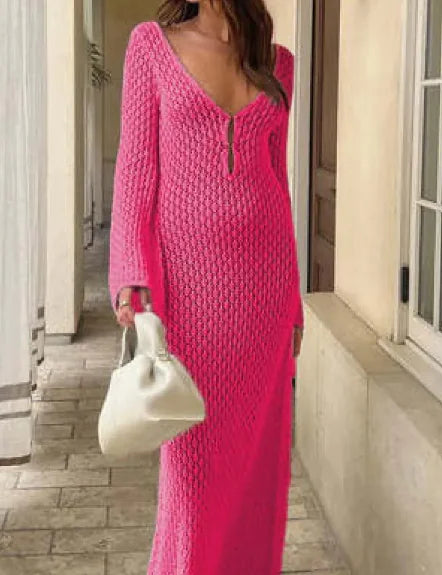 Women's Summer Solid Color Knit Beach Dress Cover Up