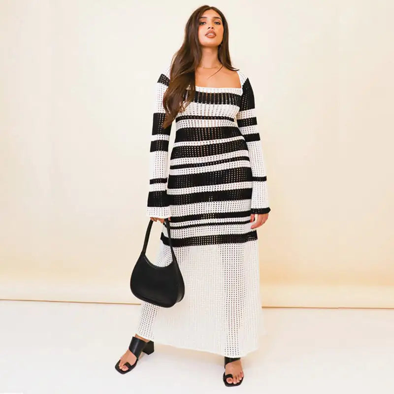 Multicolor Cutout Long Sleeve Knit Dress