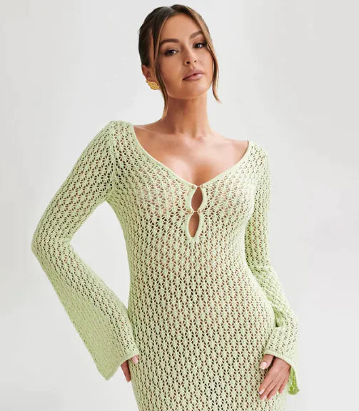 Women's Summer Solid Color Knit Beach Dress Cover Up
