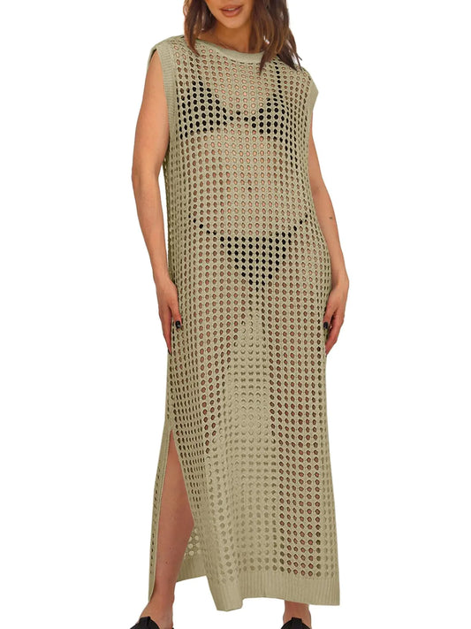 Saodimallsu Crochet Beach Dress - Sleeveless Side Split