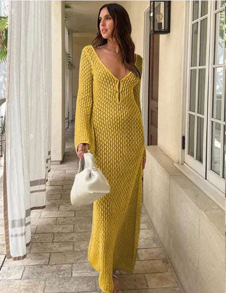 Women's Summer Solid Color Knit Beach Dress Cover Up