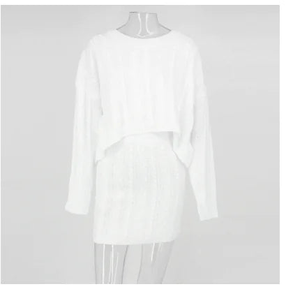 Elegant Plus Size Knit Dress & Sweater Skirt Set