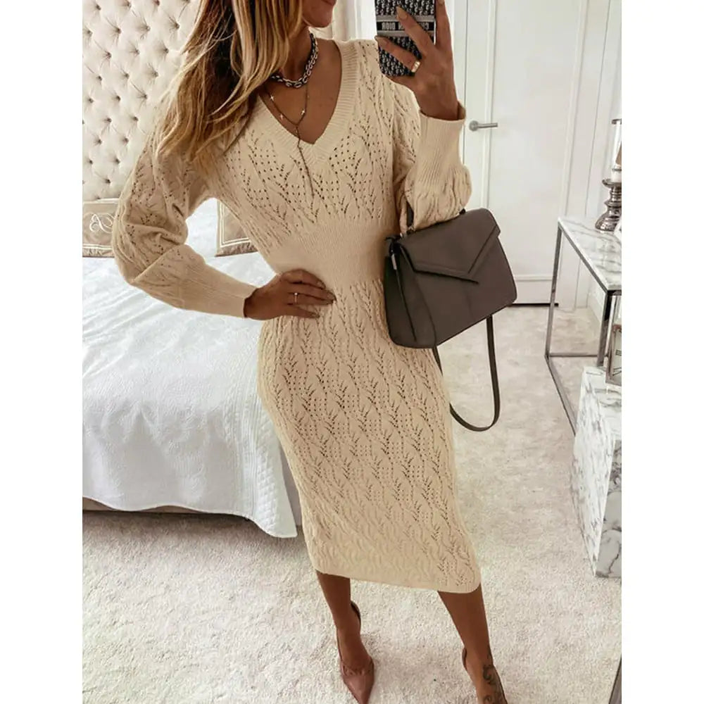 Warm Long Sleeve Knit Women's Sheath Dress