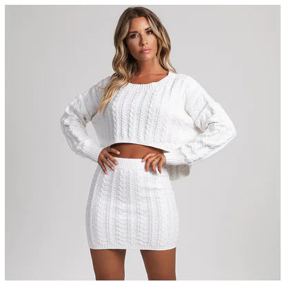 Elegant Plus Size Knit Dress & Sweater Skirt Set