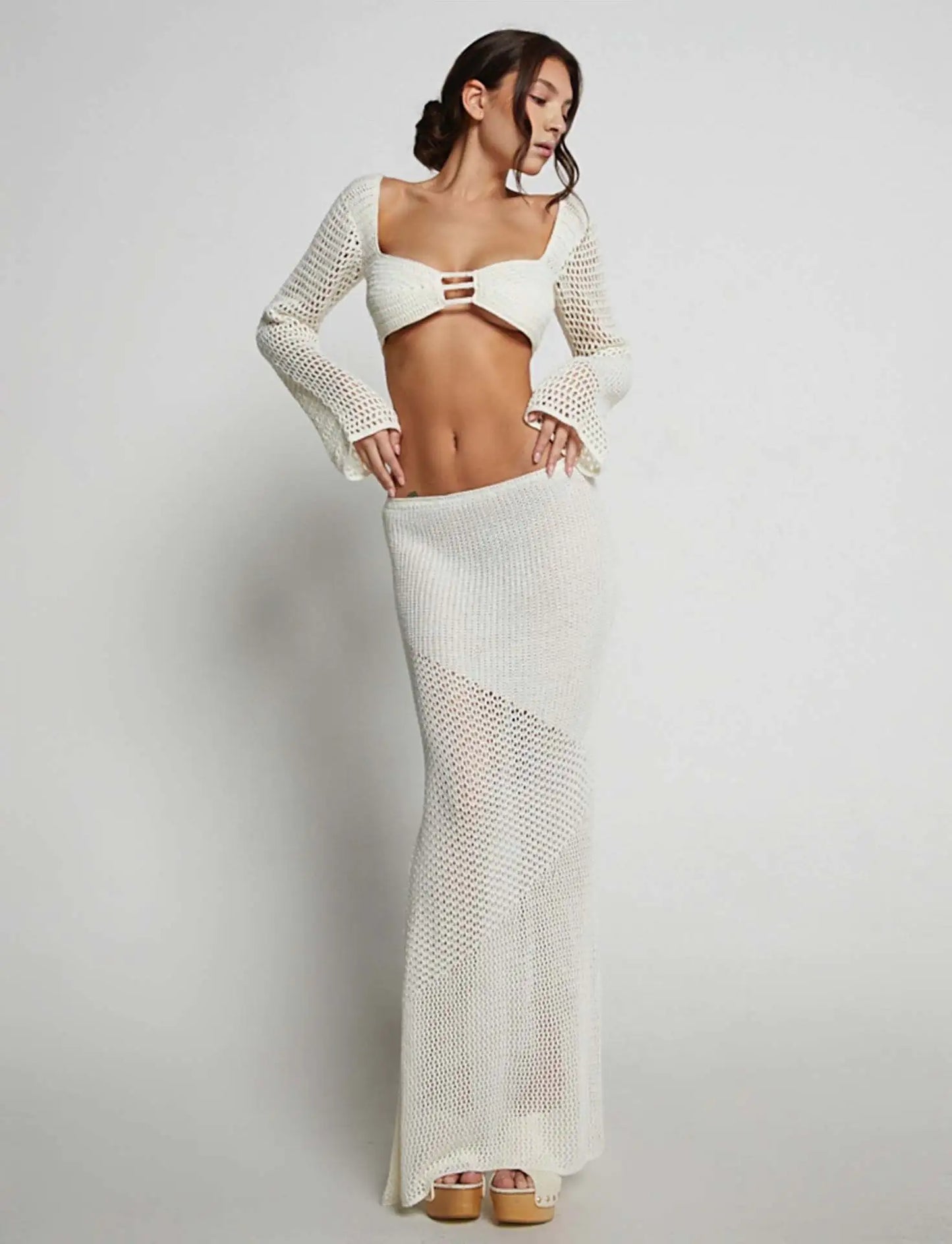 Summer Women's Casual Knit Dress Set with Long Sleeves