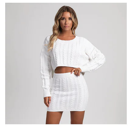 Elegant Plus Size Knit Dress & Sweater Skirt Set