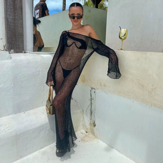 Summer European Style Sheer Backless Knit Dress