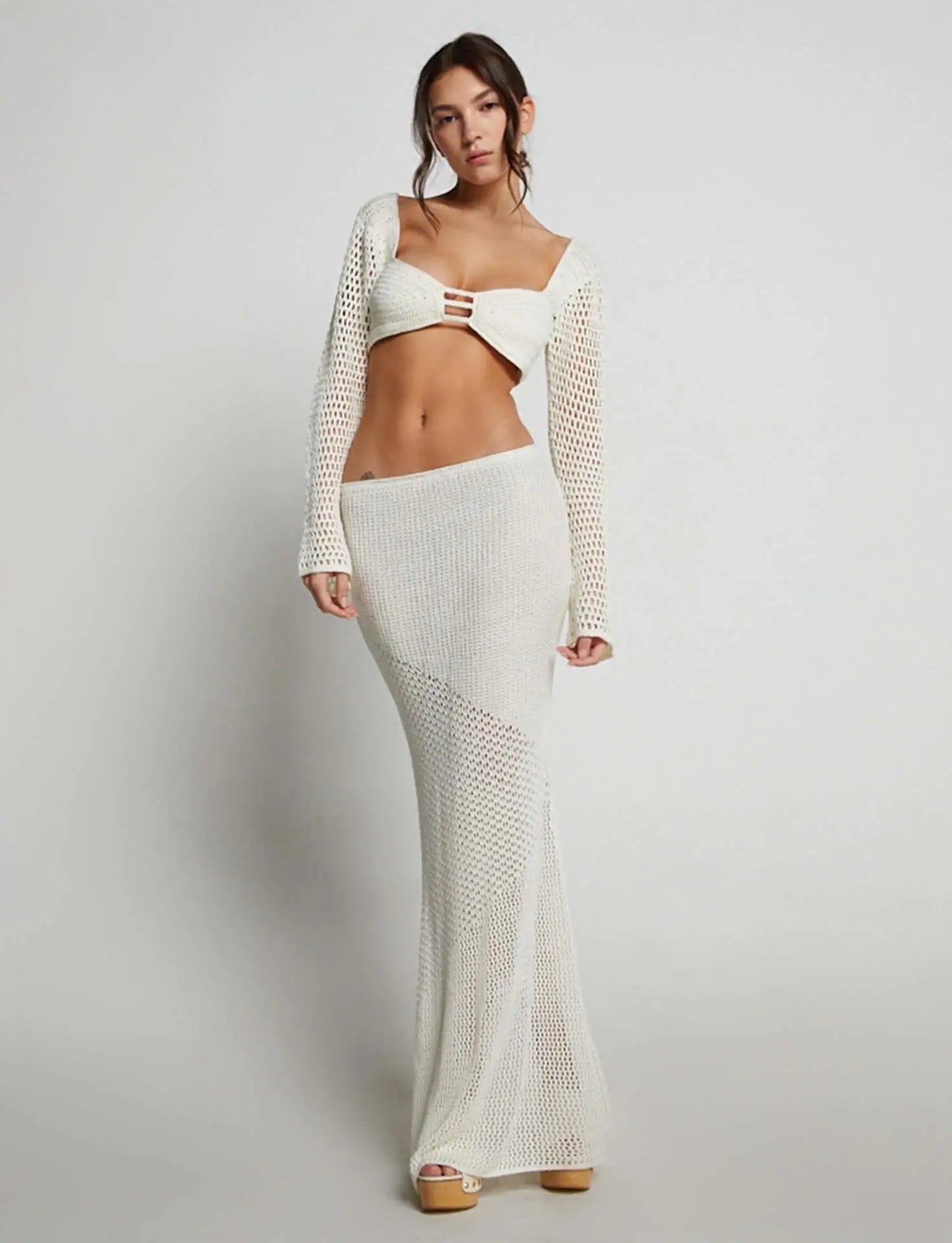 Summer Women's Casual Knit Dress Set with Long Sleeves