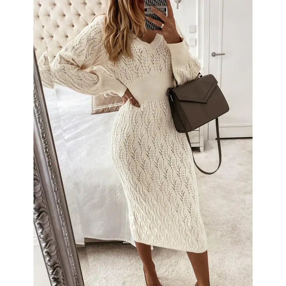 Warm Long Sleeve Knit Women's Sheath Dress