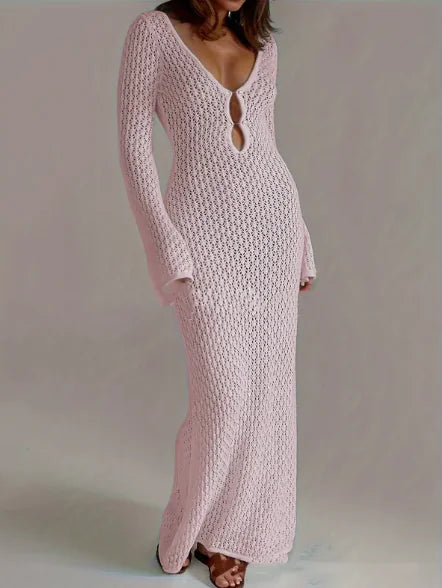 Women's Summer Solid Color Knit Beach Dress Cover Up